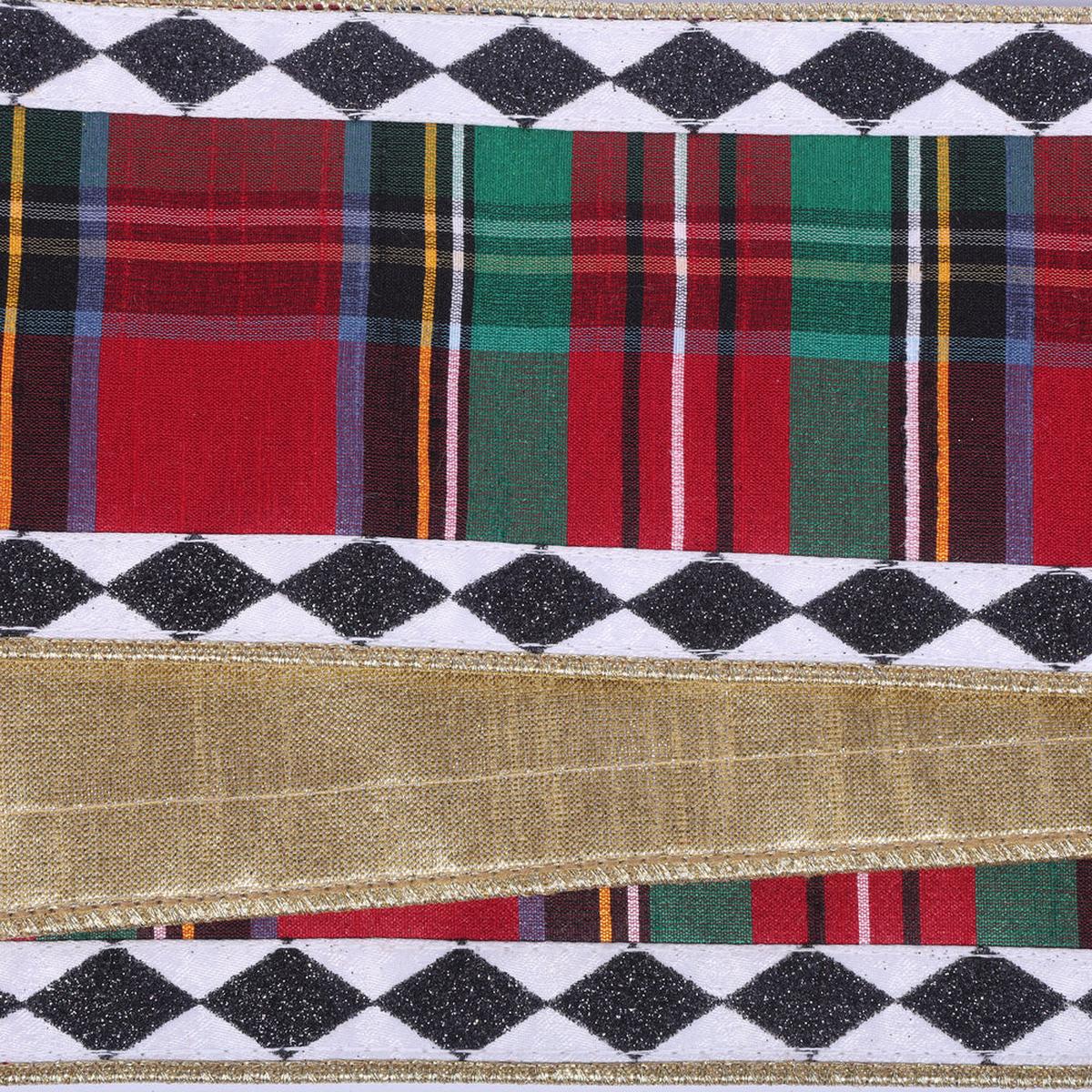 Shop For 4" Multi Tartan Black White Diamond Ribbon (10 Yards)