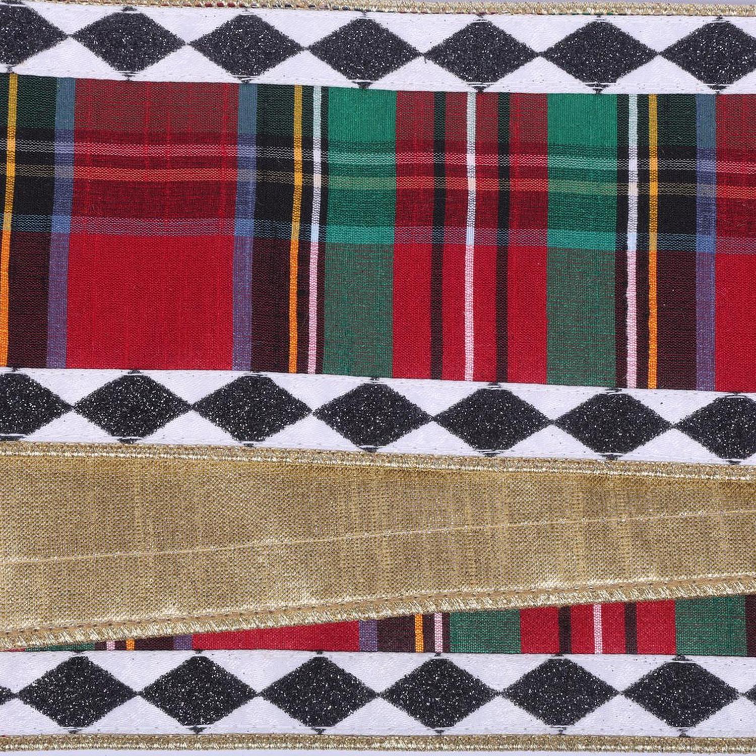 Shop For 4" Multi Tartan Black White Diamond Ribbon (10 Yards)