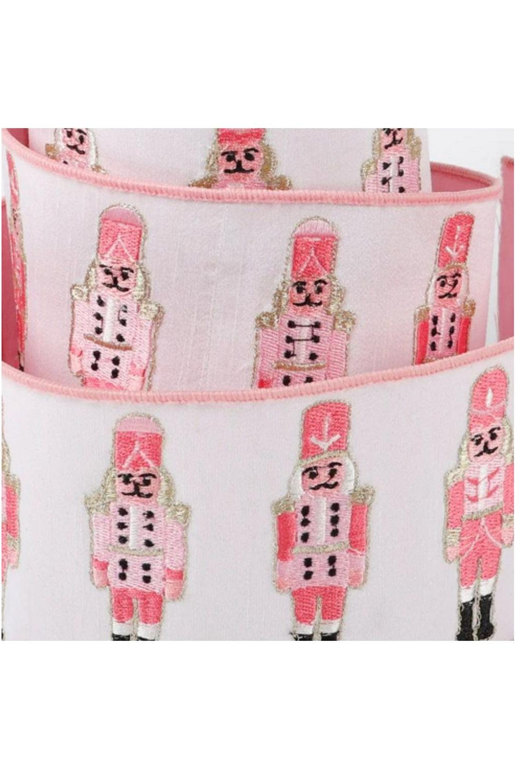 4" Nutcracker Pink Dupion Ribbon: White (5 Yards)
