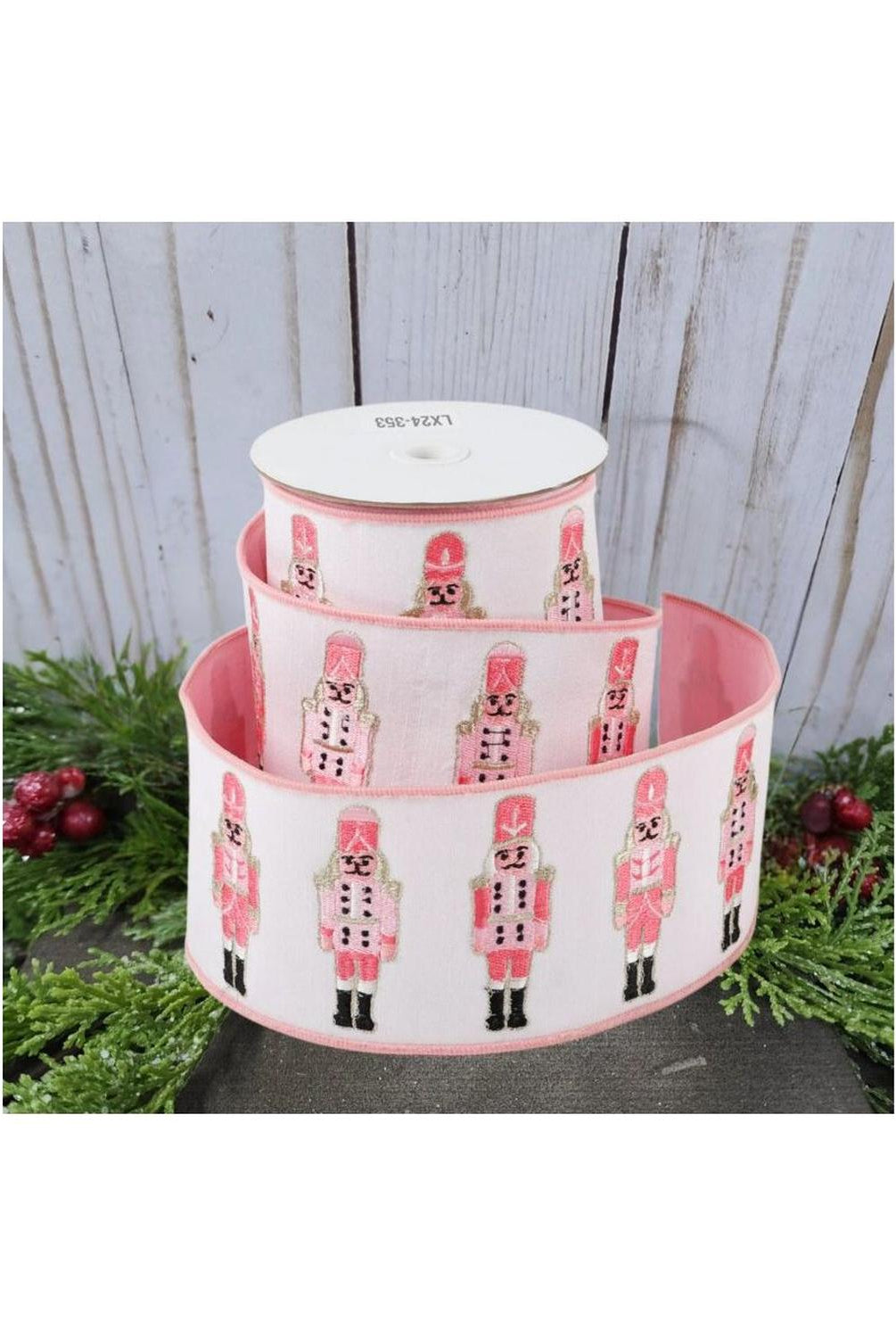 4" Nutcracker Pink Dupion Ribbon: White (5 Yards)