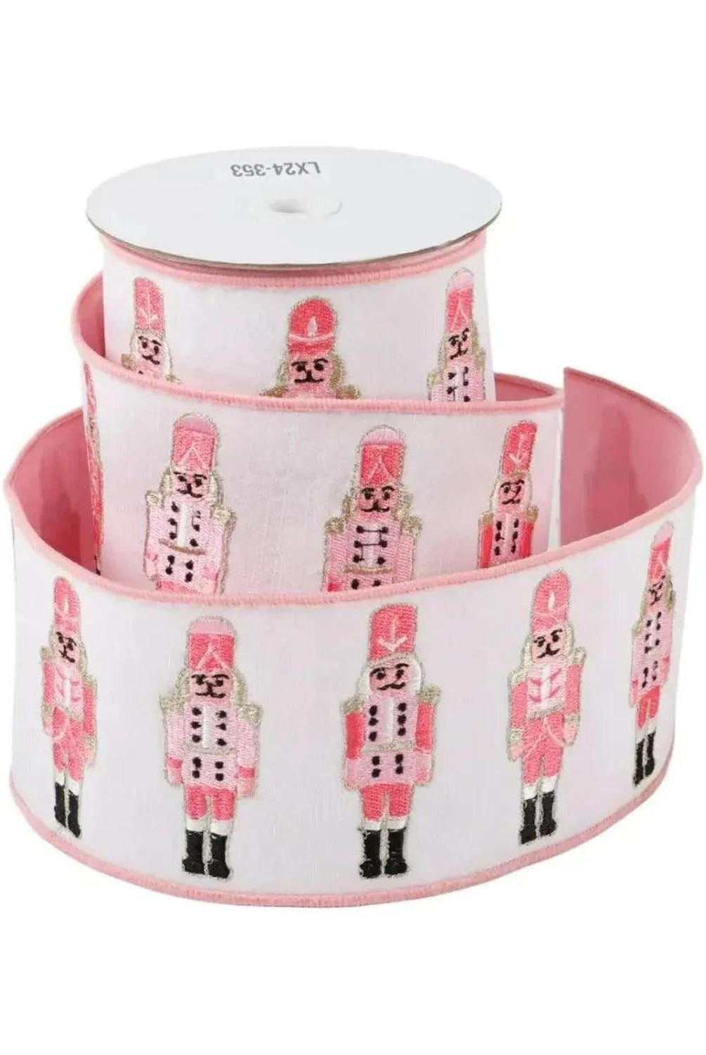 4" Nutcracker Pink Dupion Ribbon: White (5 Yards)