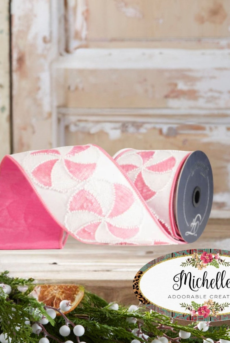 Shop For 4" Peppermint Candies Ribbon: Pink/White (5 Yards)