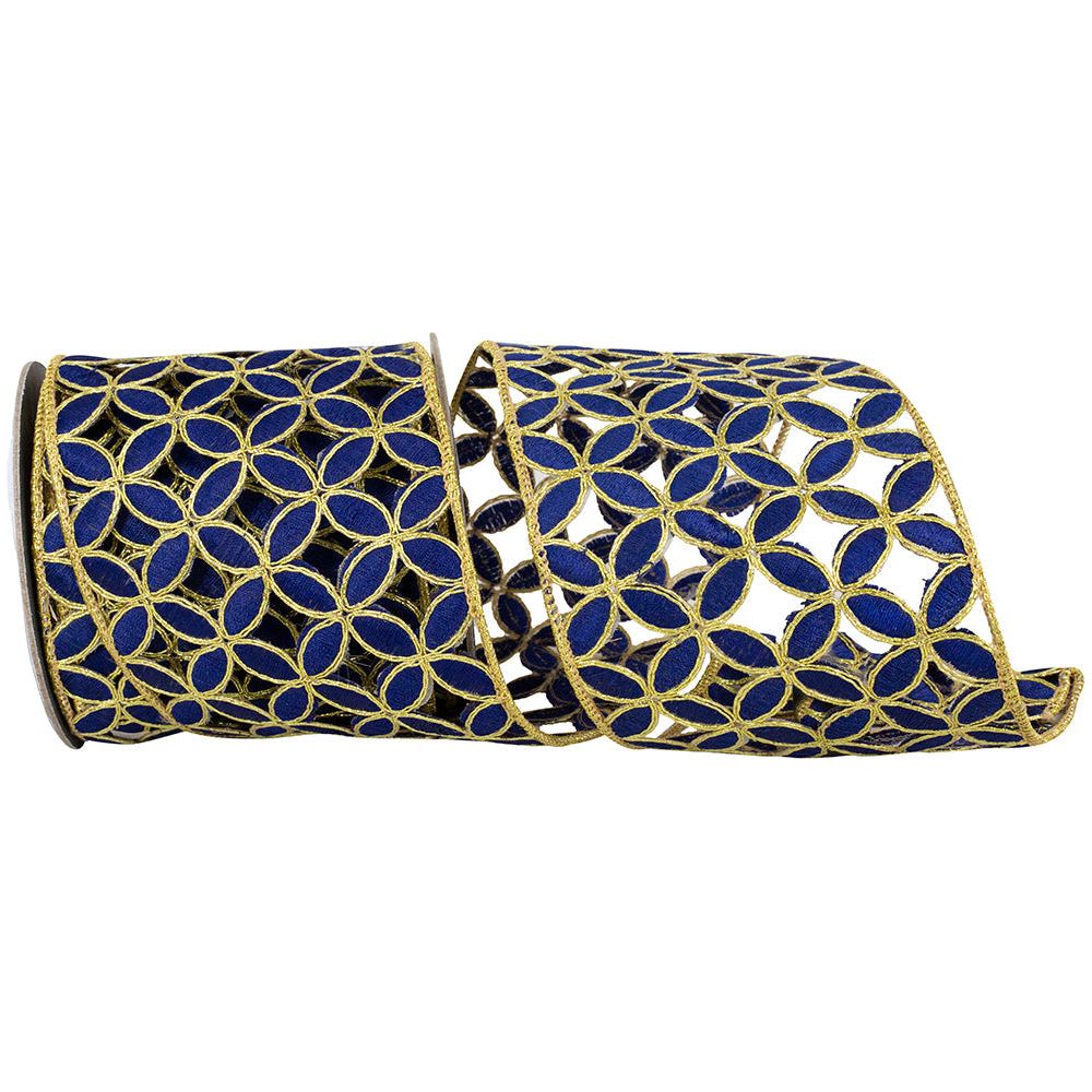 Shop For 4" Petal Cut Embroidery Ribbon: Navy/Gold (5 Yards)