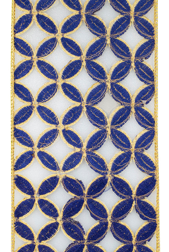 Shop For 4" Petal Cut Embroidery Ribbon: Navy/Gold (5 Yards)