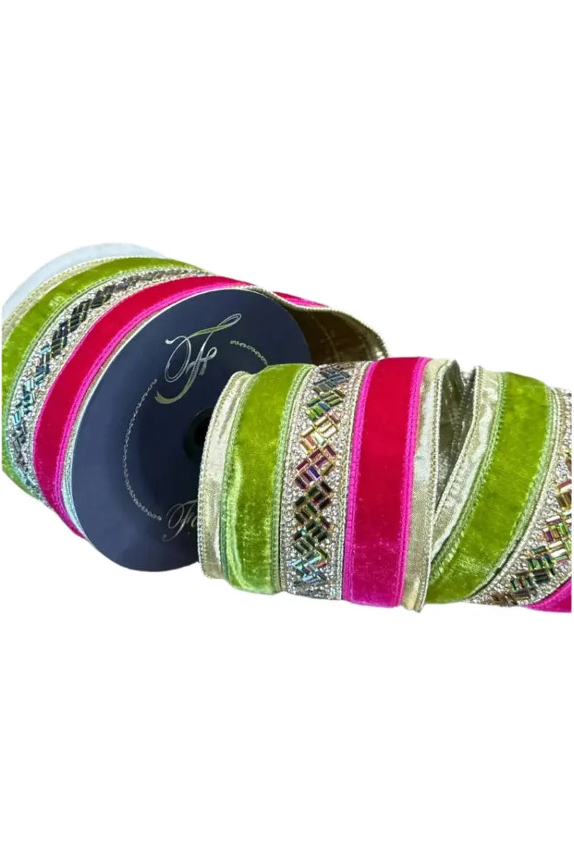 Shop For 4" Plush Jubilee Gem Ribbon: Hot Pink/Lime (5 Yards)