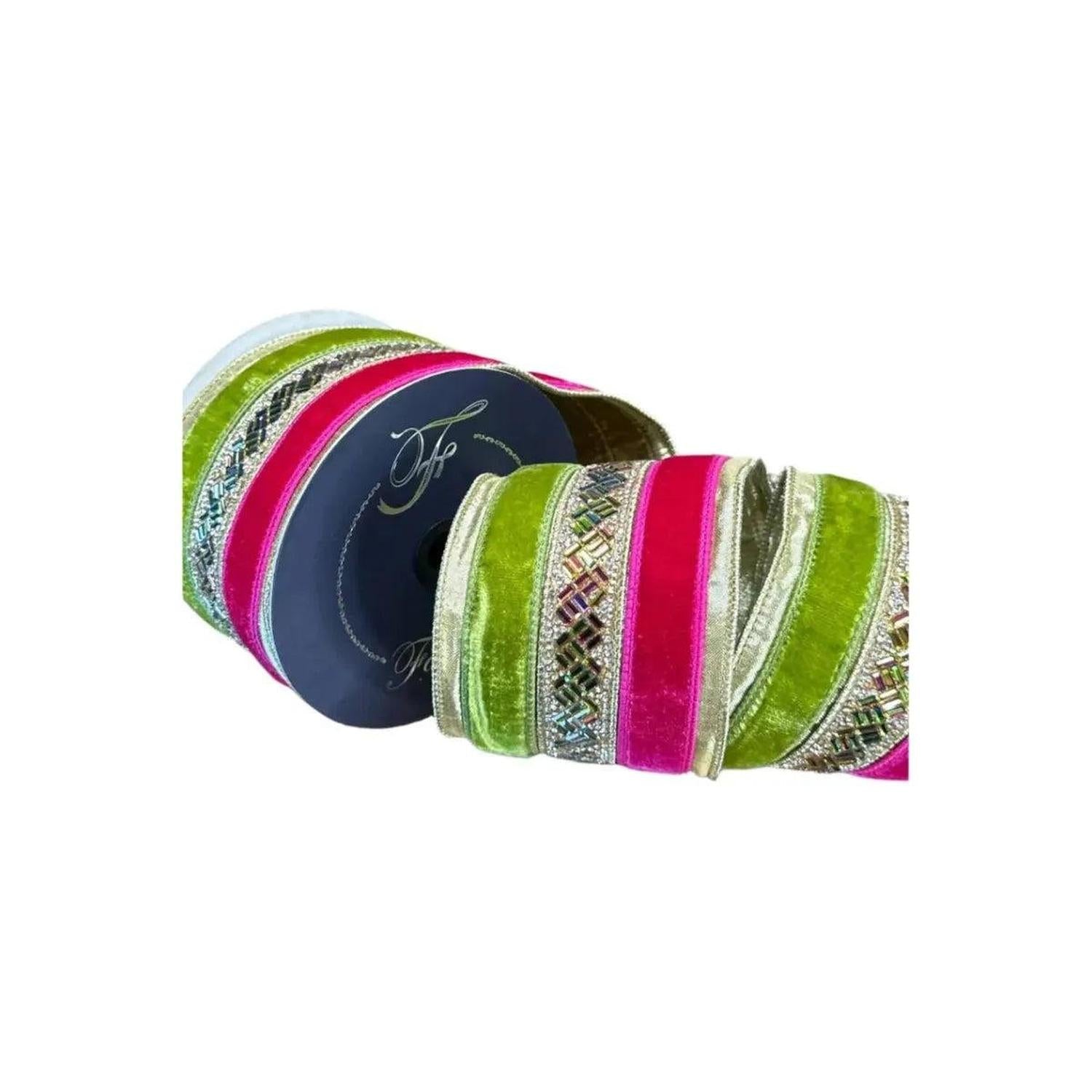 4" Plush Jubilee Gem Ribbon: Hot Pink/Lime (5 Yards)