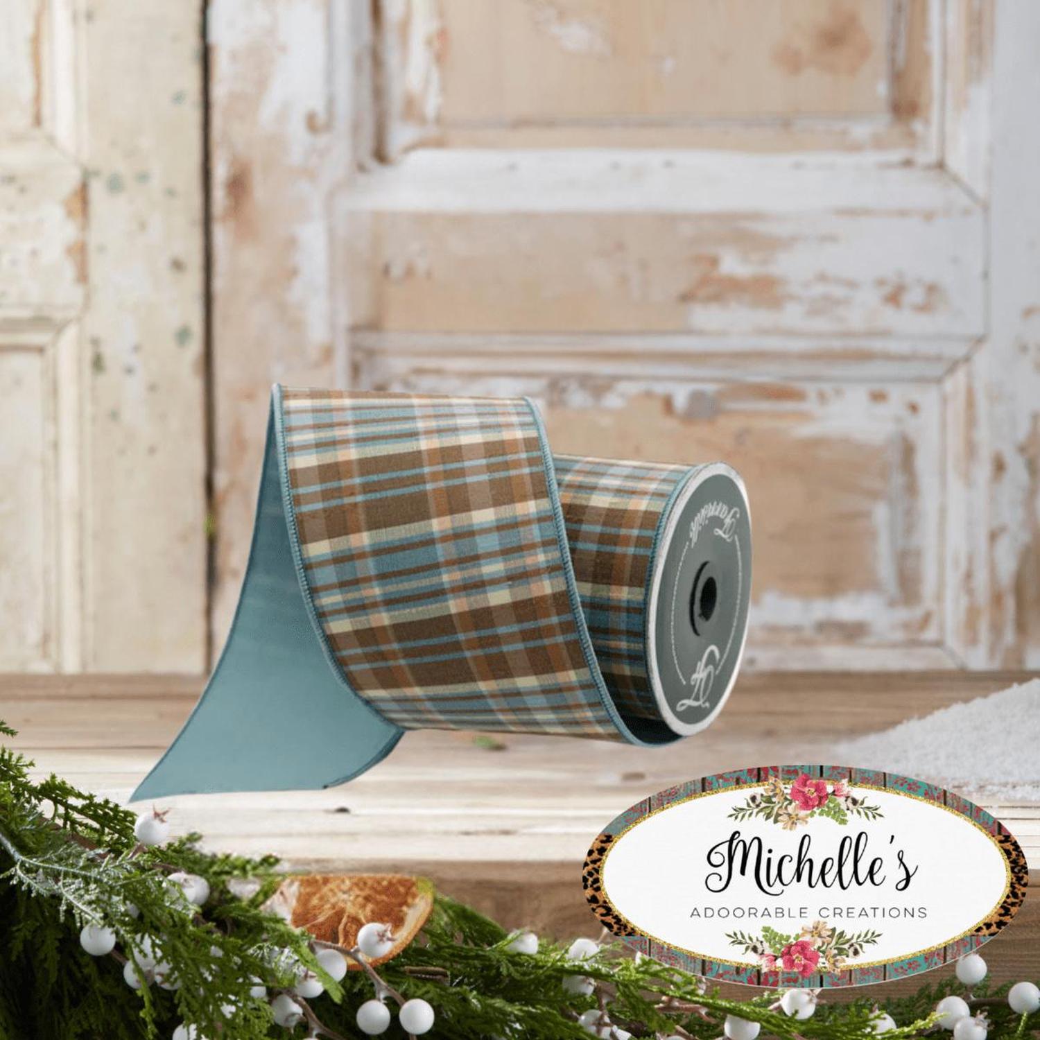 Shop For 4" Prescott Fall Plaid Ribbon: Blue/Chocolate (10 Yards)