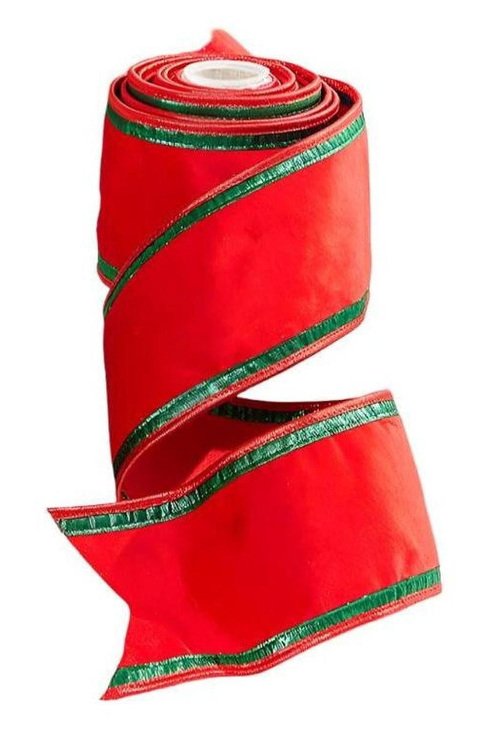 4" Red & Green Piping Velvet Metallic Dupion Ribbon (5 Yards)