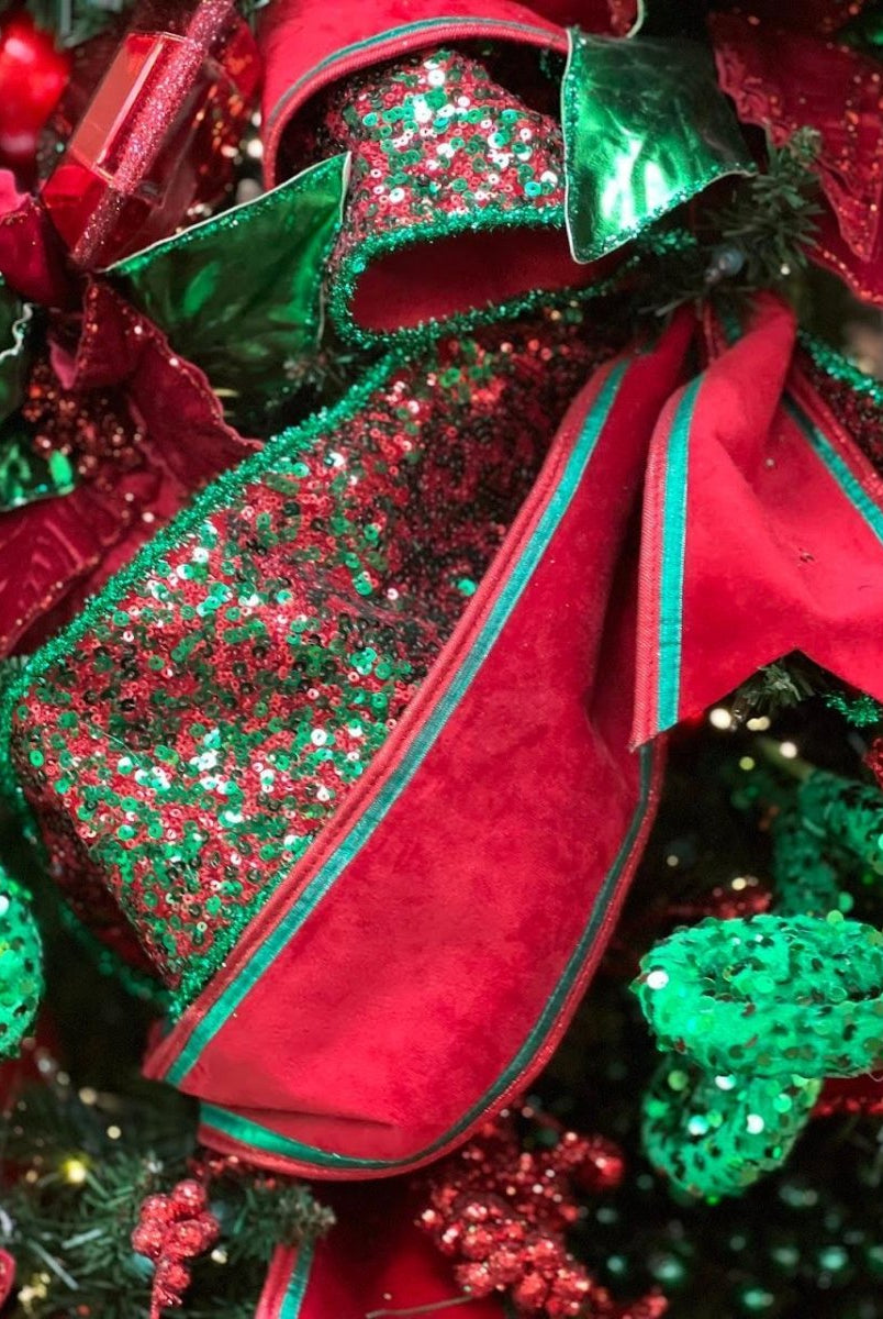 Shop For 4" Red & Green Piping Velvet Metallic Dupion Ribbon (5 Yards)