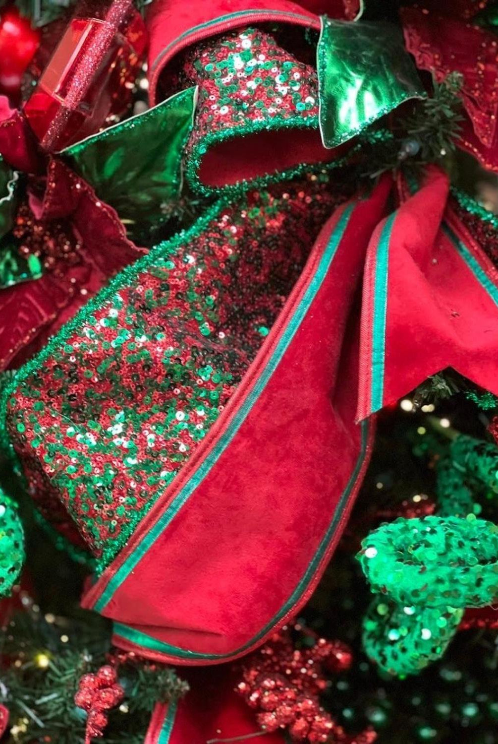 4" Red & Green Piping Velvet Metallic Dupion Ribbon (5 Yards)