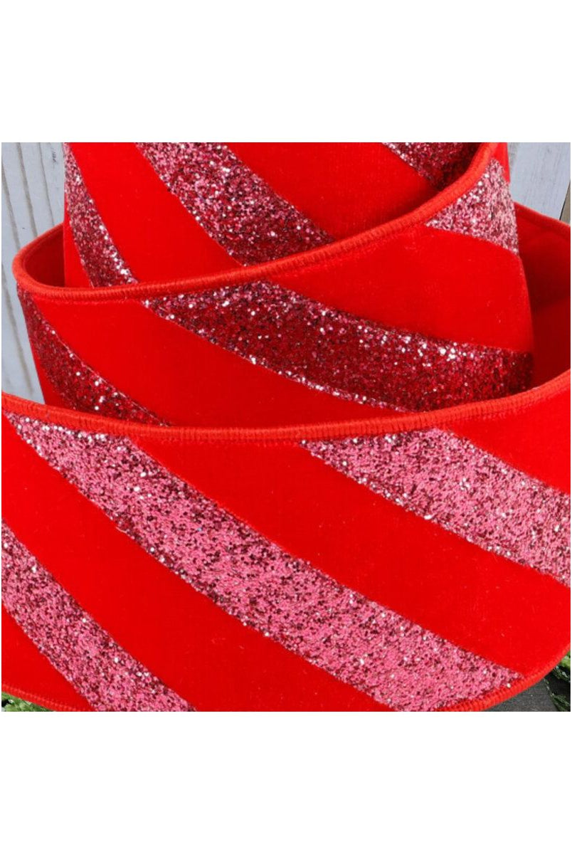Shop For 4" Red Velvet Glitter Stripe Ribbon: Pink (5 Yards)