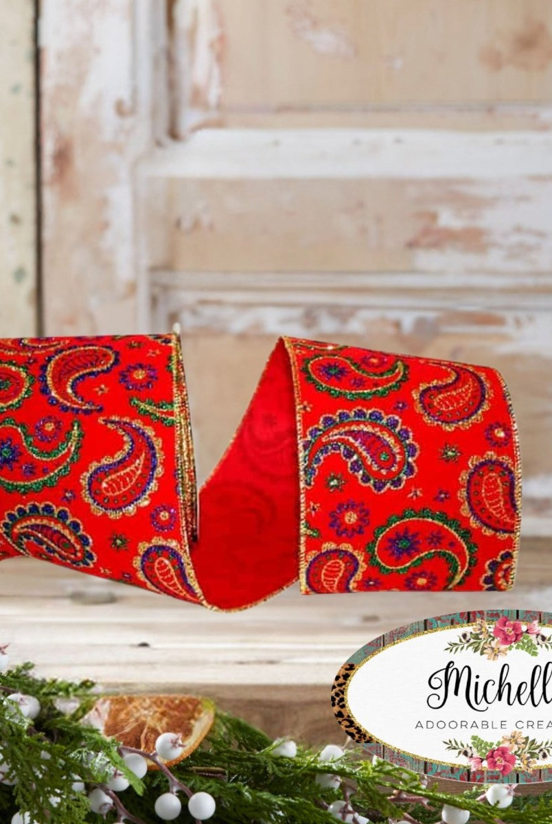 Shop For 4" Red Velvet Paisley Jewel Ribbon: Jeweltones (10 Yards)