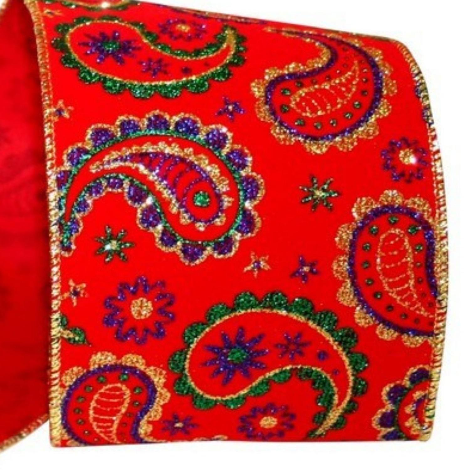 4" Red Velvet Paisley Jewel Ribbon: Jeweltones (10 Yards)