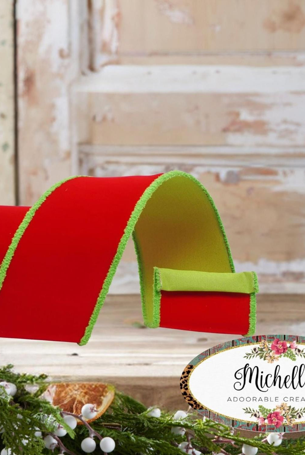 4" Scrooge Green Trim Ribbon: Red (10 Yards)