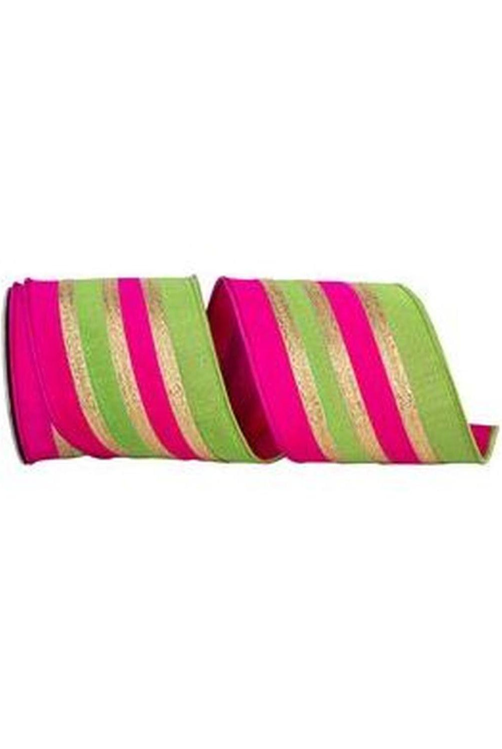 4" Stripe Trimming Overlay Ribbon: Lime/Pink (5 Yards)