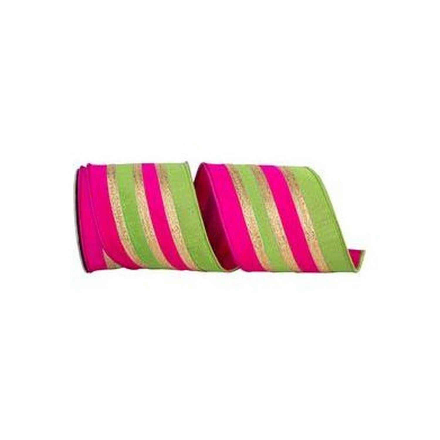 4" Stripe Trimming Overlay Ribbon: Lime/Pink (5 Yards)