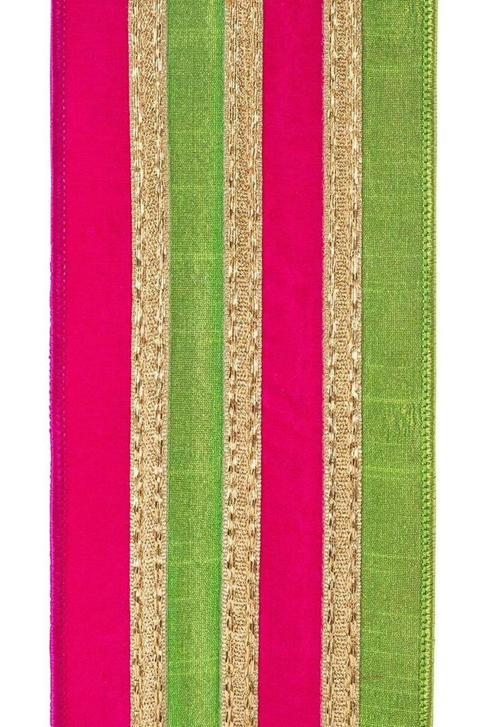 4" Stripe Trimming Overlay Ribbon: Lime/Pink (5 Yards)