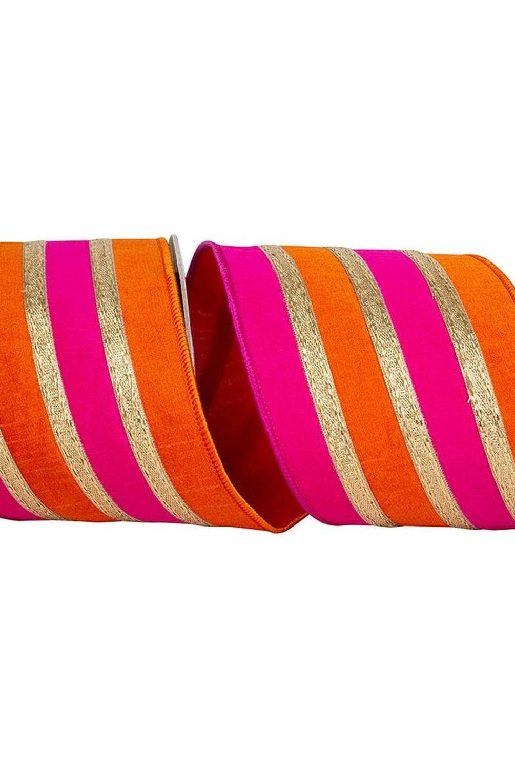 4" Stripe Trimming Overlay Ribbon: Orange/Fuchsia (5 Yards)