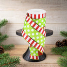 Shop For 4" Striped Edge Polka Dot Ribbon: Red, Green & White (10 Yards)