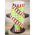Shop For 4" Striped Edge Polka Dot Ribbon: Red, Green & White (10 Yards)