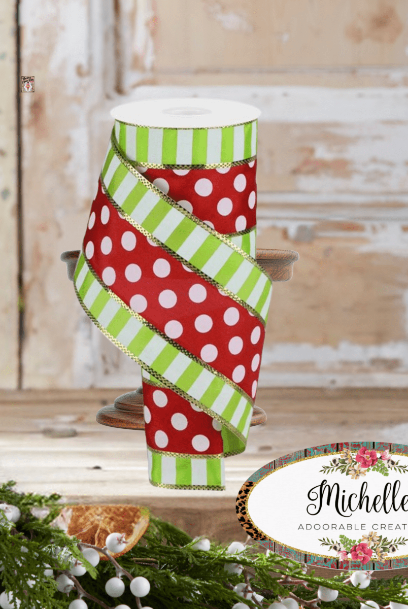 Shop For 4" Striped Edge Polka Dot Ribbon: Red, Lime & White (10 Yards)