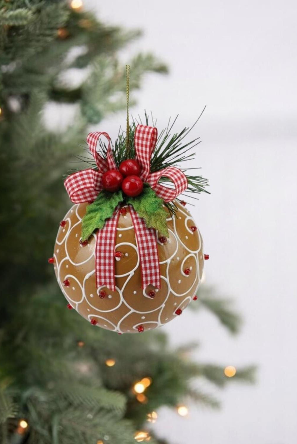 4" Swirl Gingerbread Ball Ornament