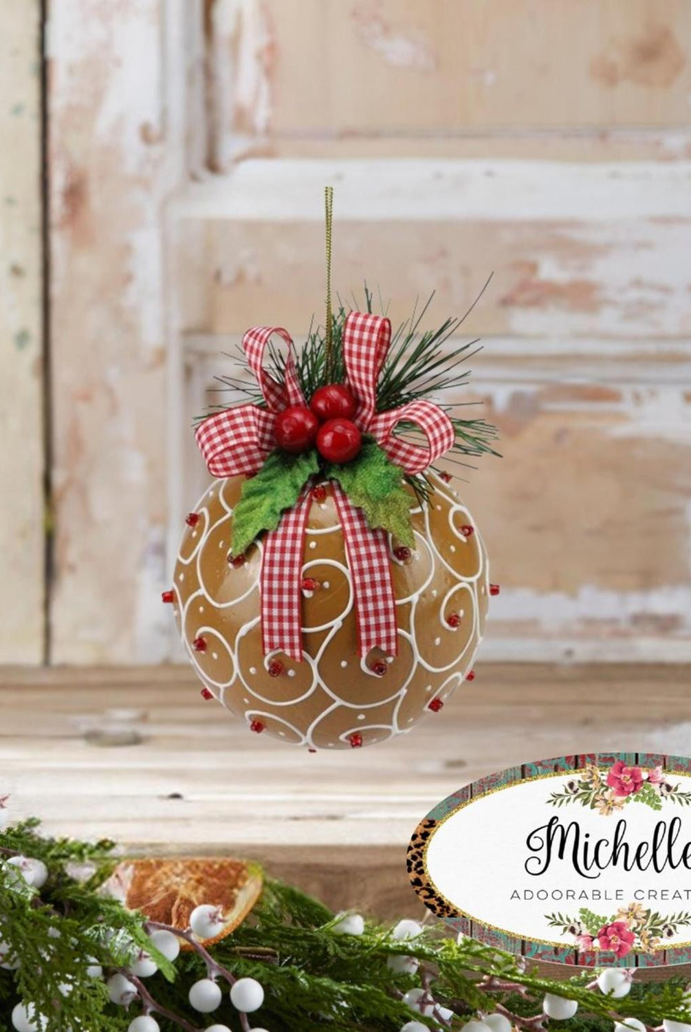4" Swirl Gingerbread Ball Ornament