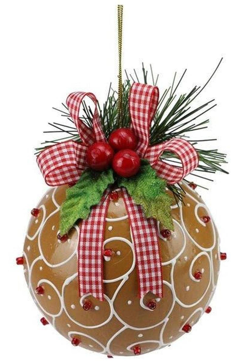 4" Swirl Gingerbread Ball Ornament