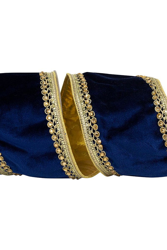 Shop For 4" Velvet Deluxe Jewel Ribbon: Navy/Gold (5 Yards)