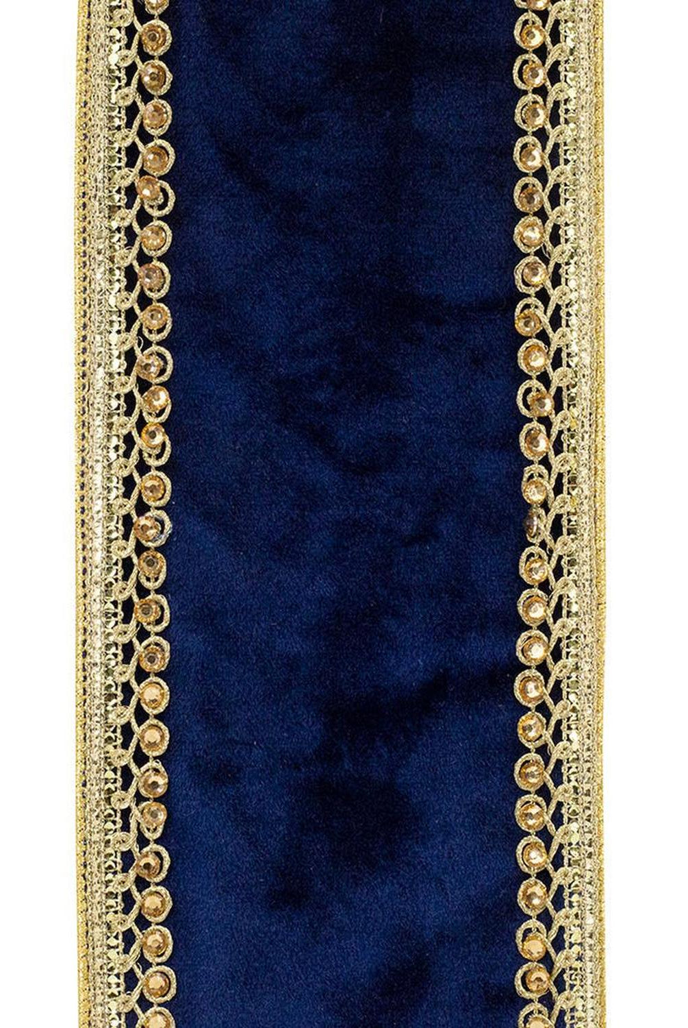Shop For 4" Velvet Deluxe Jewel Ribbon: Navy/Gold (5 Yards)