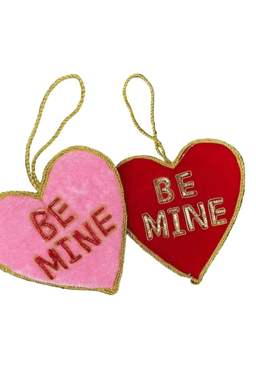 4" Velvet Embroidered Hearts: Be Mine (2 Asst)