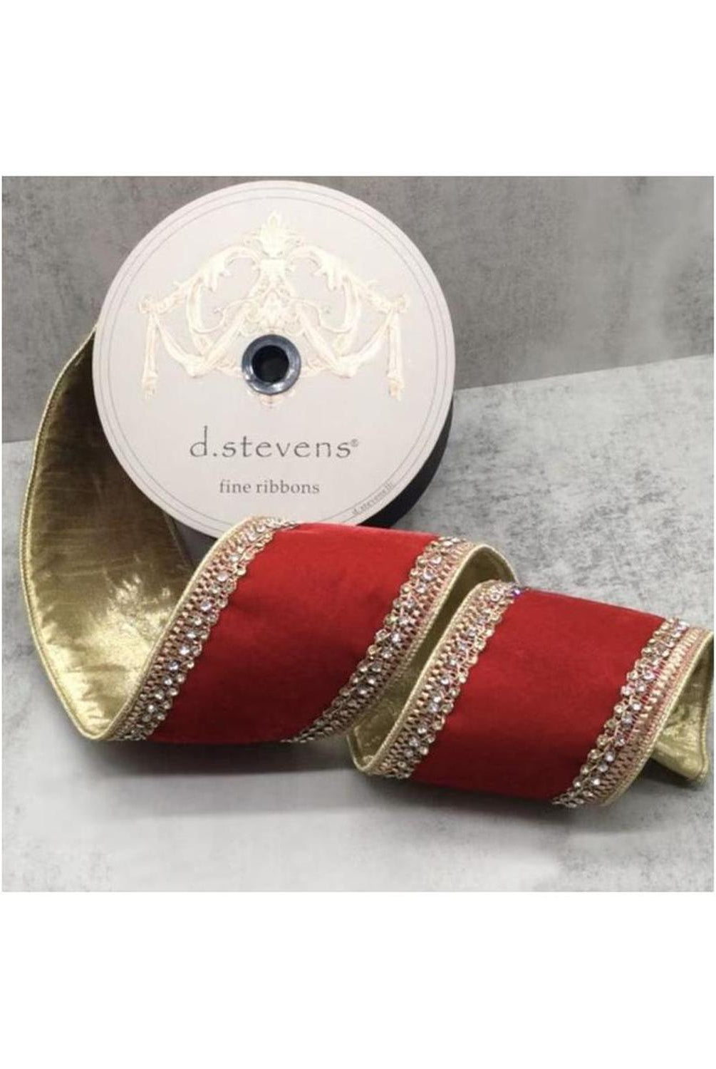 4" Velvet Gold Jewel Ribbon: Red (5 Yards)