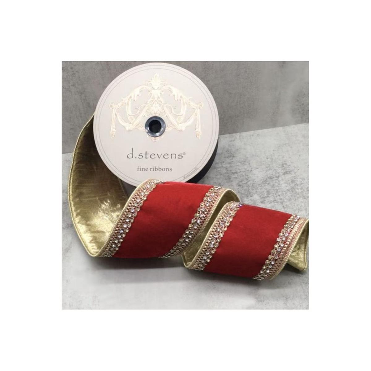 Shop For 4" Velvet Gold Jewel Ribbon: Red (5 Yards)