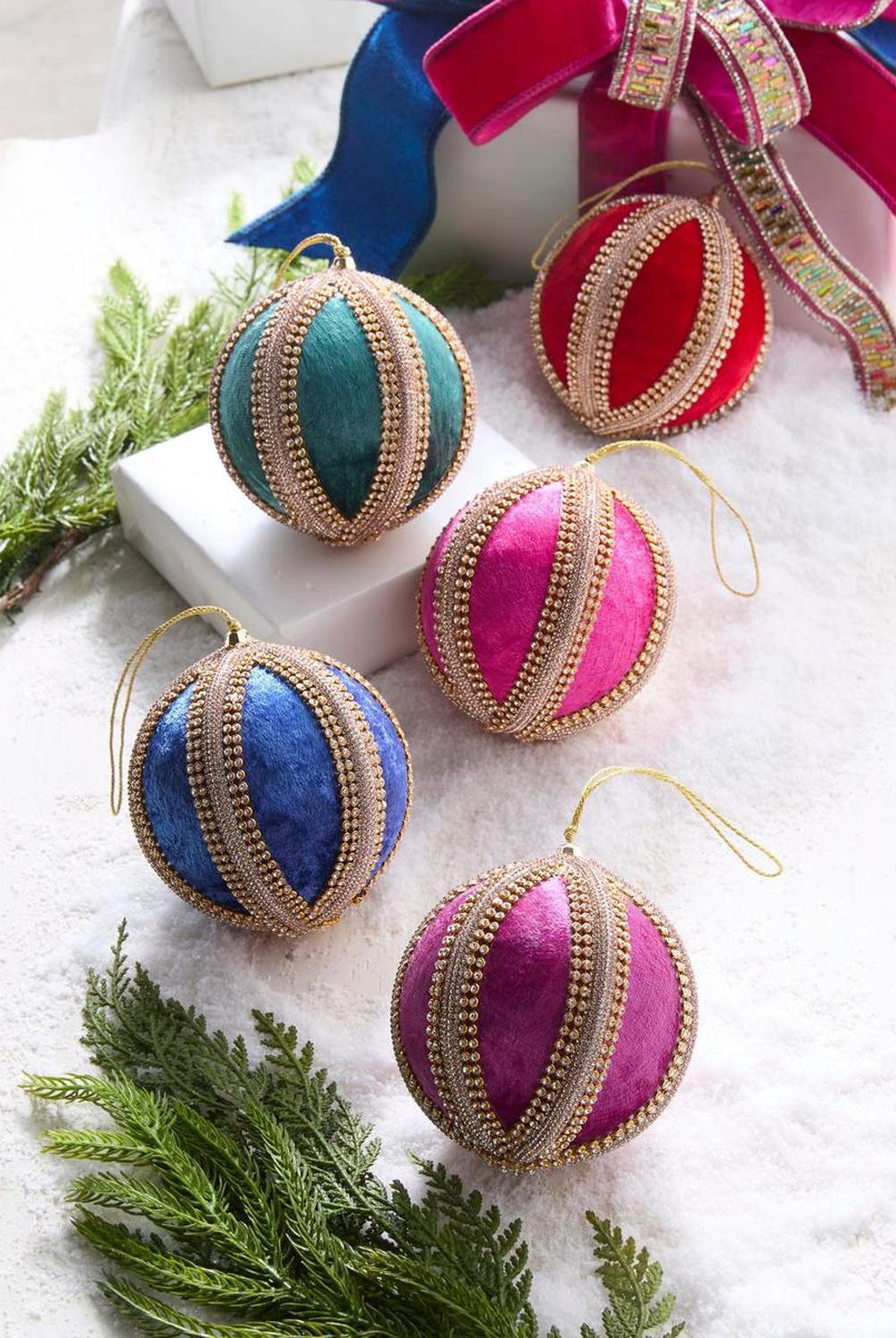 4" Velvet Jeweled Ball Ornament