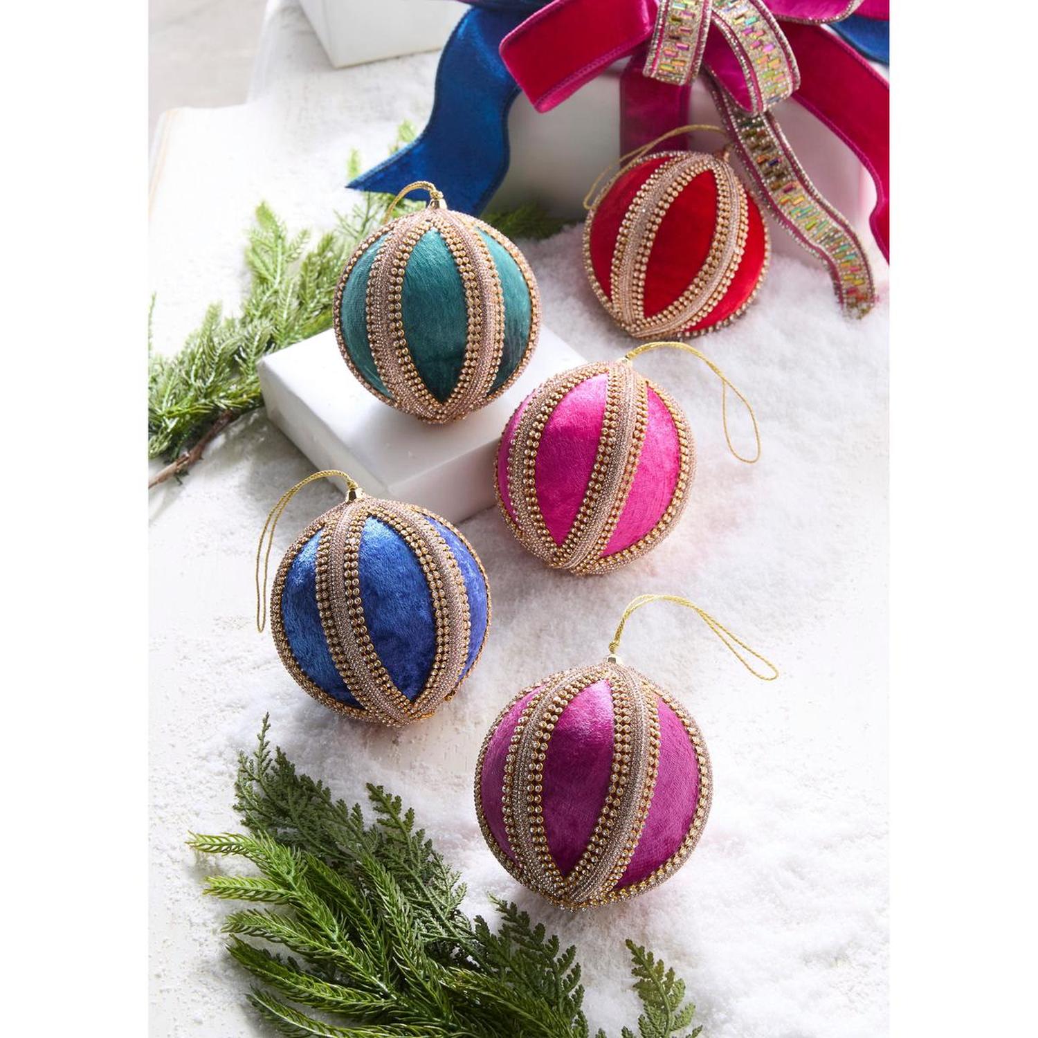 4" Velvet Jeweled Ball Ornament