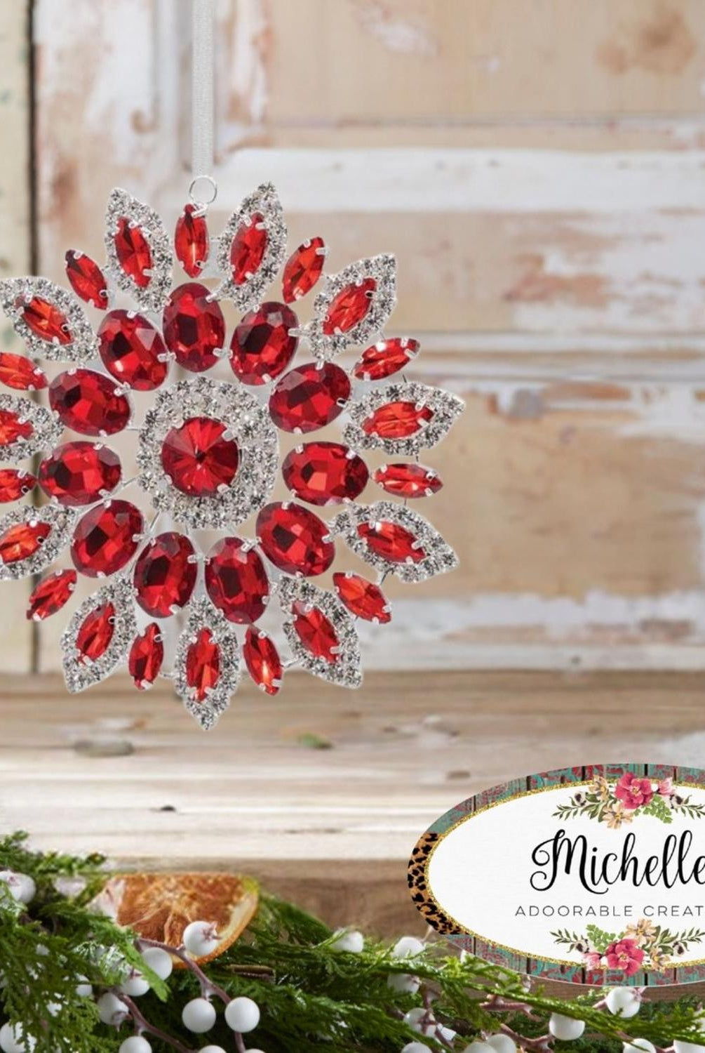 4.25in Hanging Faux Jewel Ornament: Red