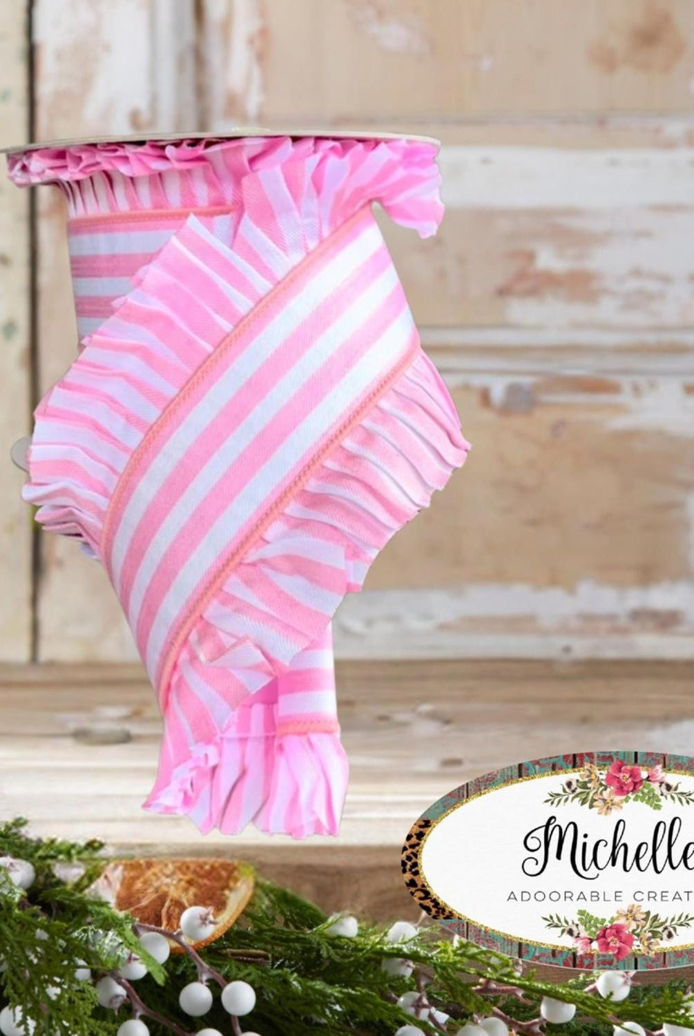 4.5" Candy Wrap Ruffle Ribbon: Pink (5 Yards)