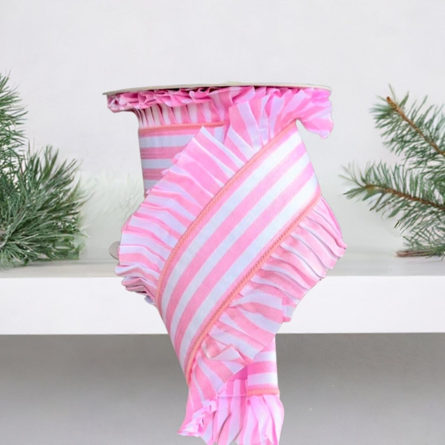 4.5" Candy Wrap Ruffle Ribbon: Pink (5 Yards)