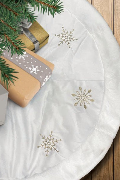 Shop For 48" Ivory Snowflake Embroidered Tree Skirt with Faux Fur Trim