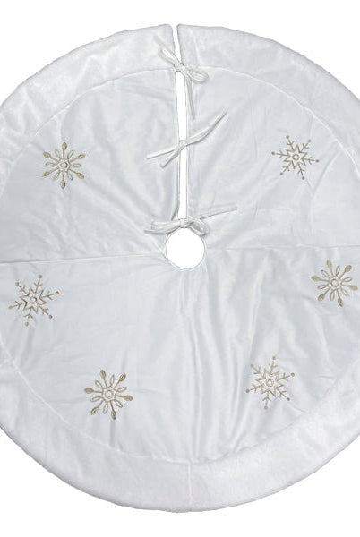 Shop For 48" Ivory Snowflake Embroidered Tree Skirt with Faux Fur Trim