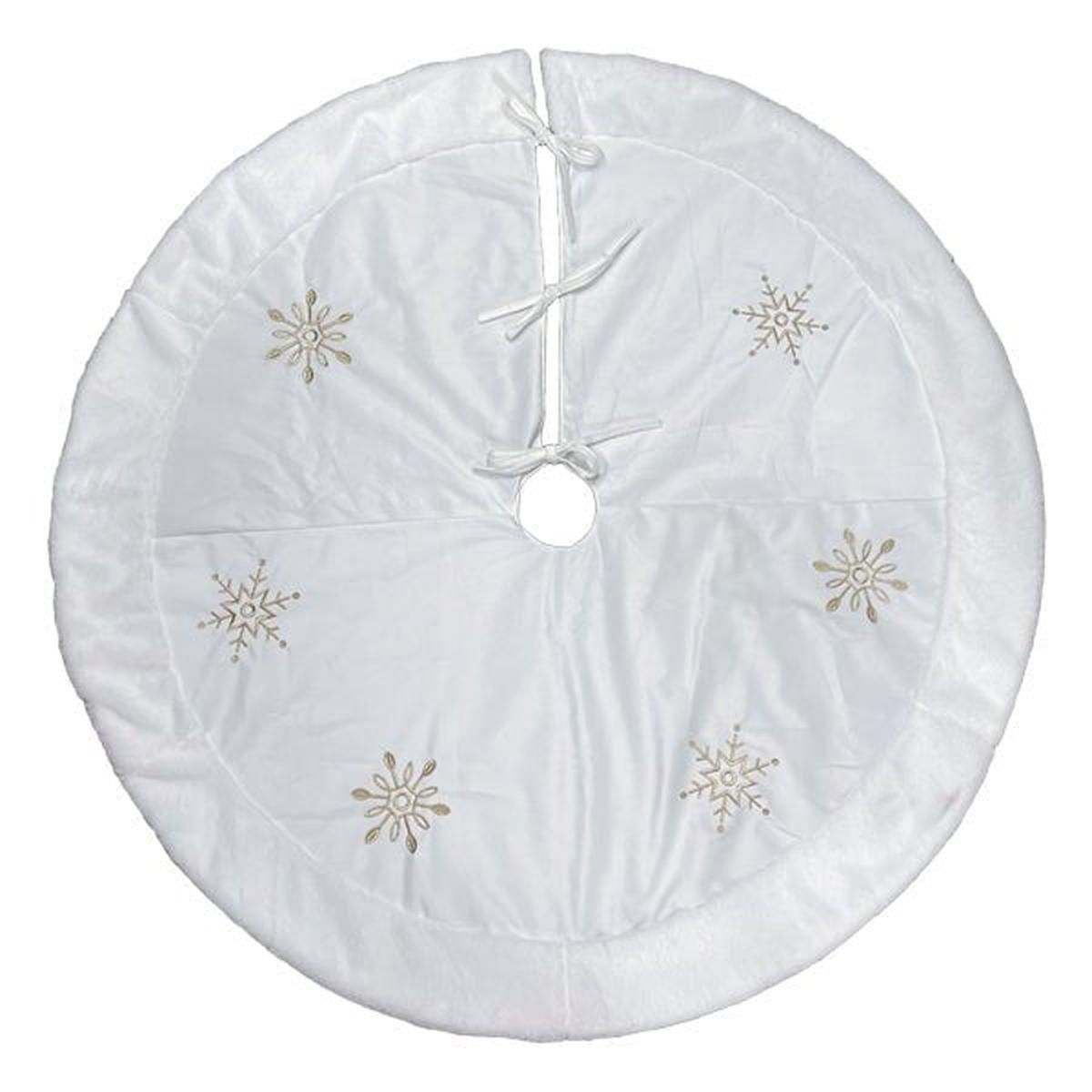 Shop For 48" Ivory Snowflake Embroidered Tree Skirt with Faux Fur Trim