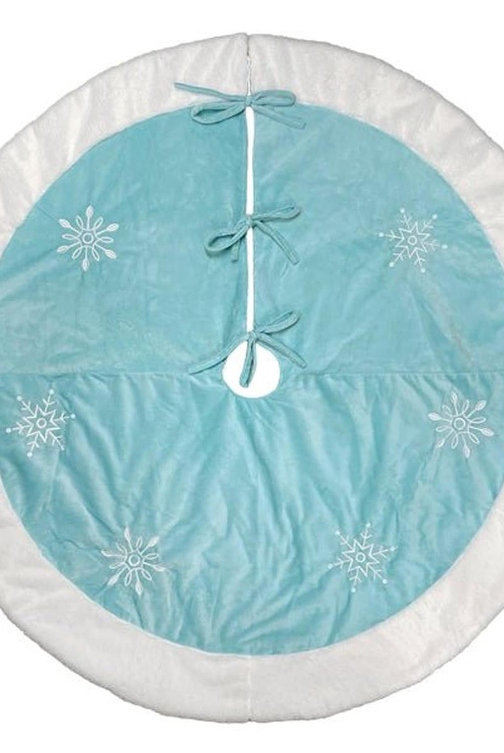 48" Pastel Blue Snowflake Embroidered Tree Skirt With Faux Fur Trim