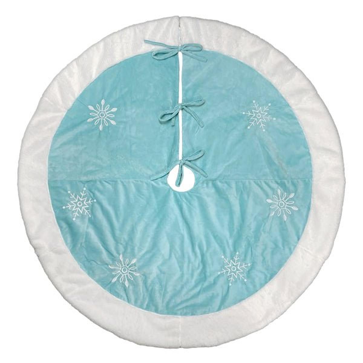 Shop For 48" Pastel Blue Snowflake Embroidered Tree Skirt With Faux Fur Trim