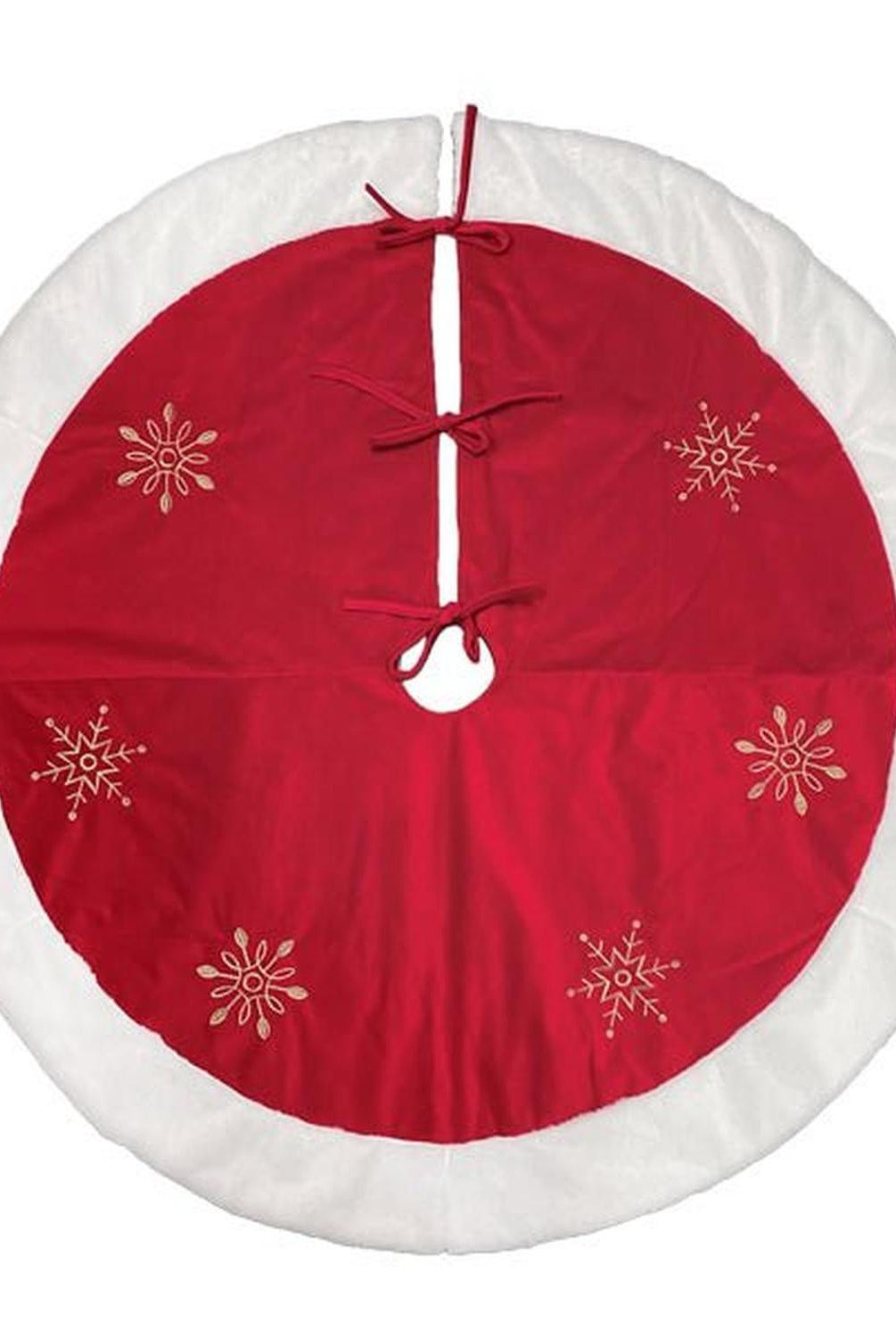 48" Red Snowflake Embroidered Tree Skirt With Faux Fur Trim