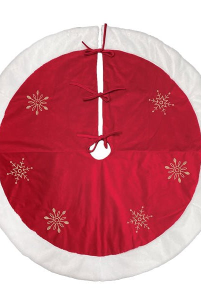 Shop For 48" Red Snowflake Embroidered Tree Skirt With Faux Fur Trim