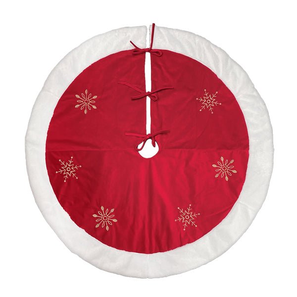 Shop For 48" Red Snowflake Embroidered Tree Skirt With Faux Fur Trim