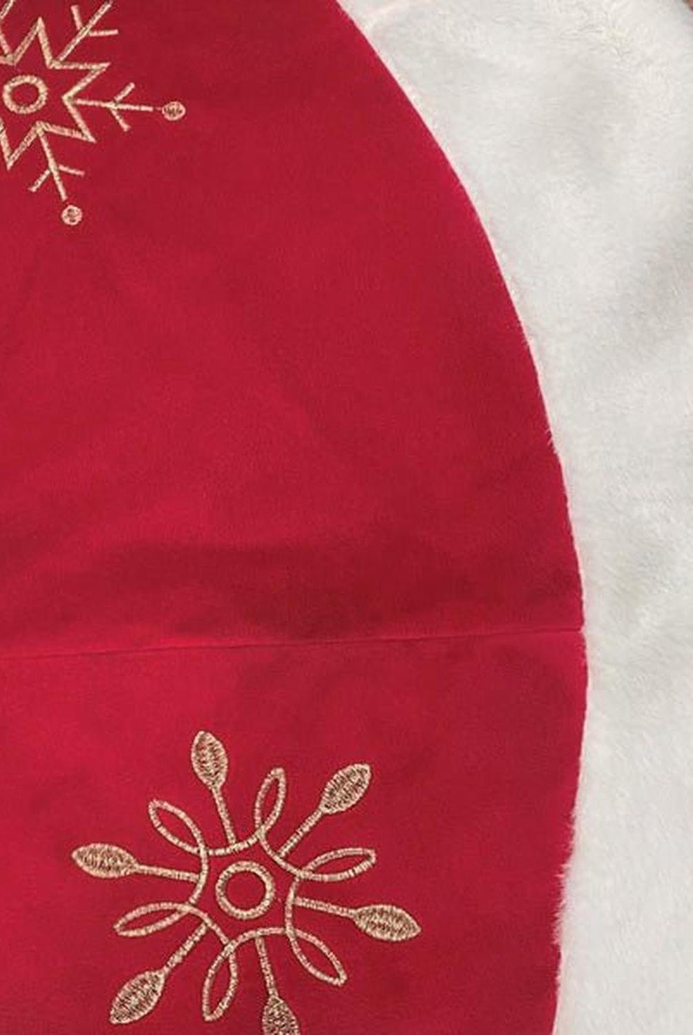 48" Red Snowflake Embroidered Tree Skirt With Faux Fur Trim