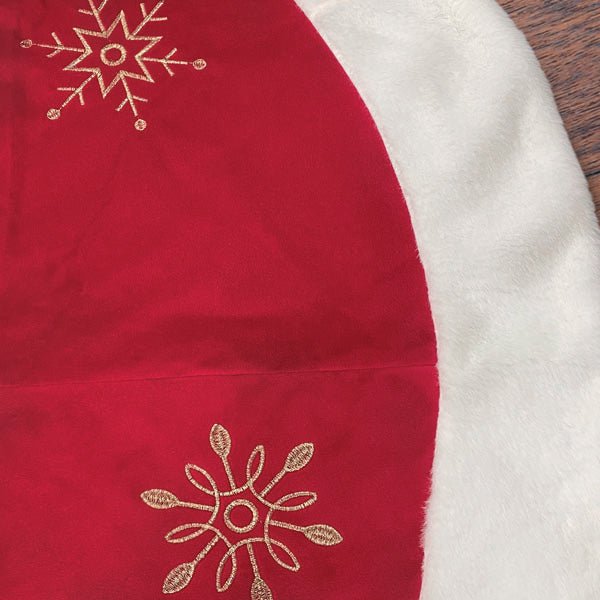 Shop For 48" Red Snowflake Embroidered Tree Skirt With Faux Fur Trim