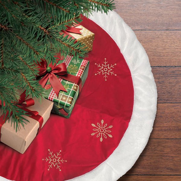 Shop For 48" Red Snowflake Embroidered Tree Skirt With Faux Fur Trim