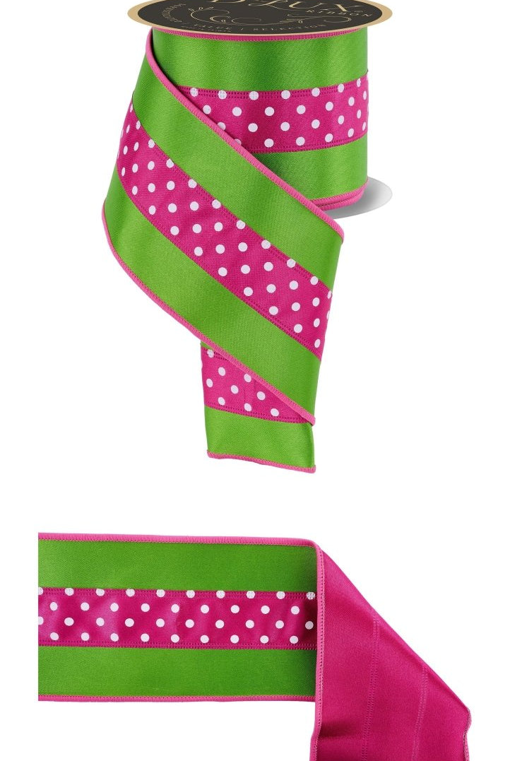 Shop For 4in 3 in 1 Polka Dot Ribbon: Hot Pink/Green (10 Yards)